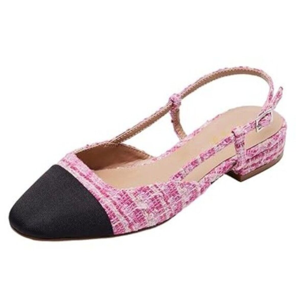 FOWT Women Fashion Two Tone Pumps Round Toe Slip on Slingbacks Comfy Chunky